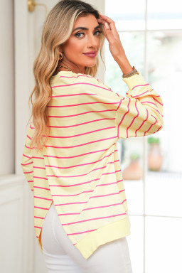 Yellow Striped Overlap Detail Drop Shoulder Pullover Sweatshirt