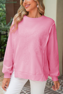 Bonbon Lace Bow Embroidered Exposed Seam Sweatshirt