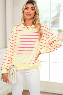 Yellow Striped Overlap Detail Drop Shoulder Pullover Sweatshirt
