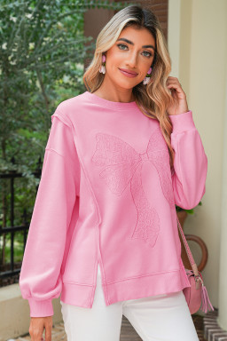 Bonbon Lace Bow Embroidered Exposed Seam Sweatshirt
