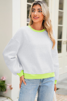 Light Grey Contrast Color Patchwork Drop Sleeve Loose Sweatshirt