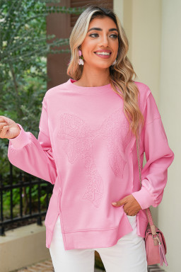 Bonbon Lace Bow Embroidered Exposed Seam Sweatshirt