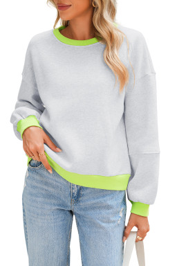 Light Grey Contrast Color Patchwork Drop Sleeve Loose Sweatshirt
