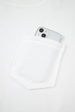 White Solid Color Drop Sleeve Pullover Sweatshirt