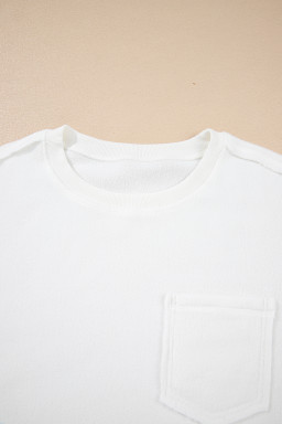 White Solid Color Drop Sleeve Pullover Sweatshirt