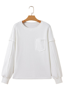 White Solid Color Drop Sleeve Pullover Sweatshirt