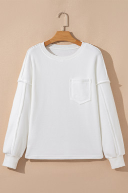 White Solid Color Drop Sleeve Pullover Sweatshirt