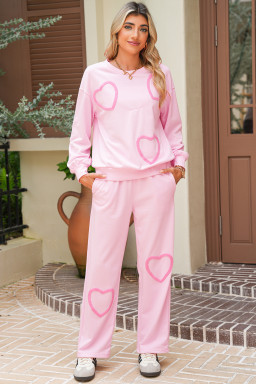 Phalaenopsis Chenille Heart Pattern Casual Pants Set