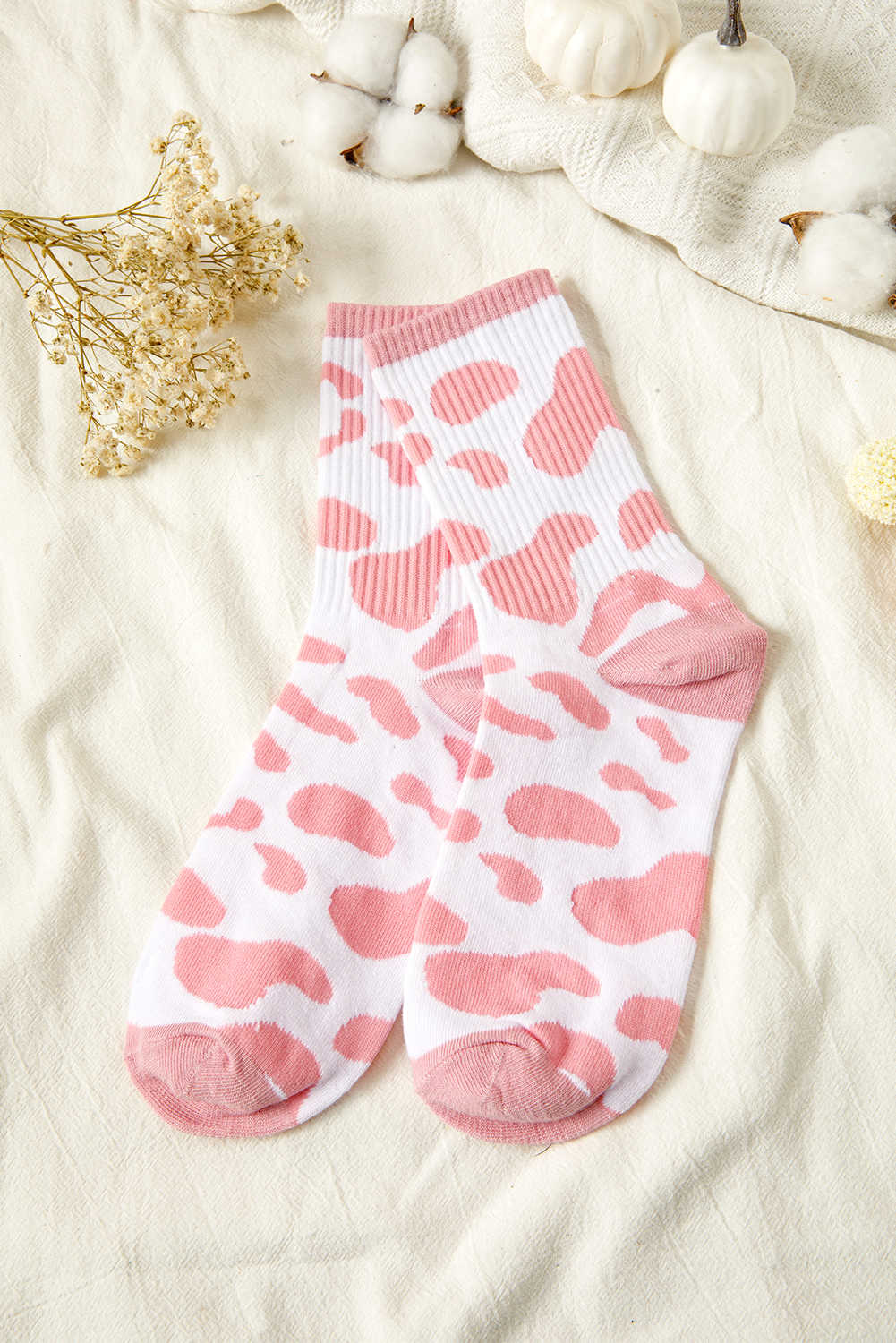 Pink Cow Print Fashion Crew Socks