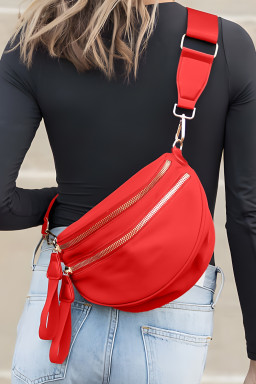 Fiery Red Wide Strap Double Zipper Crossbody Bag