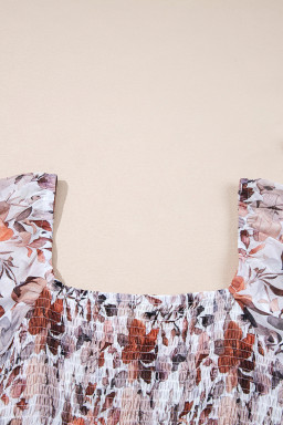 White Floral Print Sweetheart Neck High Waist Mini Dress