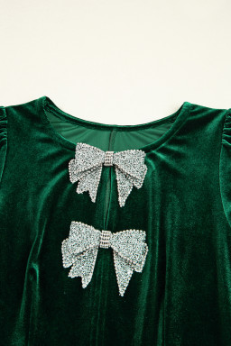 Evergreen Bowknot Decor High Waist Velvet Mini Dress