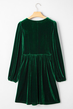 Evergreen Bowknot Decor High Waist Velvet Mini Dress