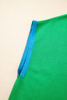 Green Contrast Trim Round Neck Short Sleeve Loose Knit Top