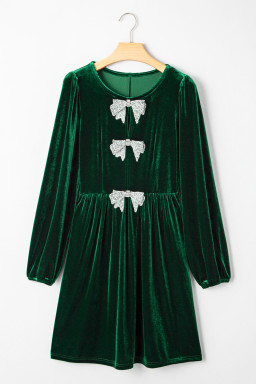 Evergreen Bowknot Decor High Waist Velvet Mini Dress