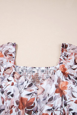 White Floral Print Sweetheart Neck High Waist Mini Dress