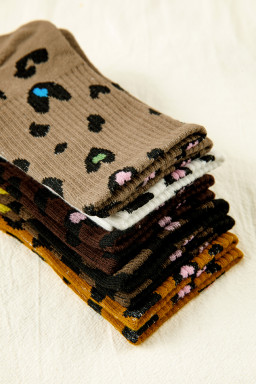 Bristol Black 5 Pairs Ribbed Trim Heart Leopard Print Socks