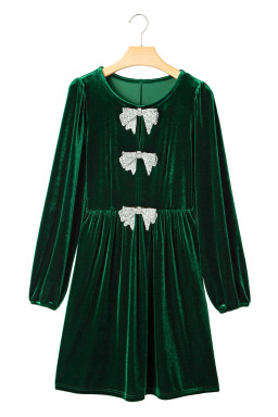 Evergreen Bowknot Decor High Waist Velvet Mini Dress