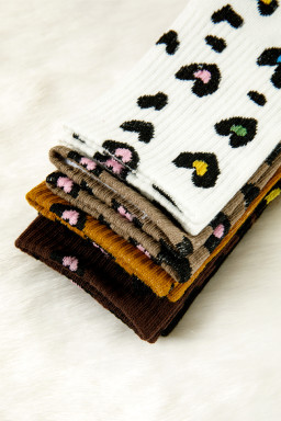 Bristol Black 5 Pairs Ribbed Trim Heart Leopard Print Socks