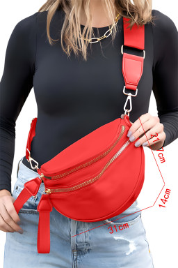 Fiery Red Wide Strap Double Zipper Crossbody Bag