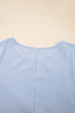 Sky Blue Crisscross Lace Detail Mixed Striped Patchwork Plus Size Dress