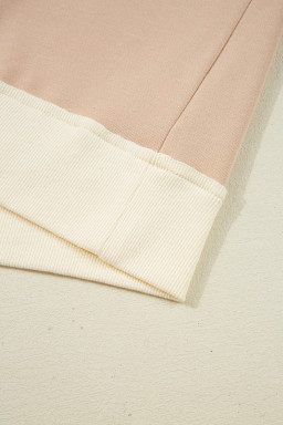 Light French Beige Waffle Textured Patchwork Pullover Sweatshirt