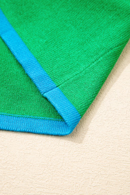 Green Contrast Trim Round Neck Short Sleeve Loose Knit Top