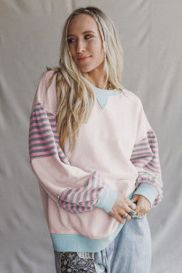 Delicacy Colorblock Patchwork Striped Sleeve Sweatshirt