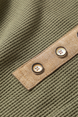 Vineyard Green Waffle Textured Patchwork Tunic Henley Top