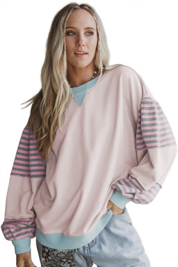 Delicacy Colorblock Patchwork Striped Sleeve Sweatshirt