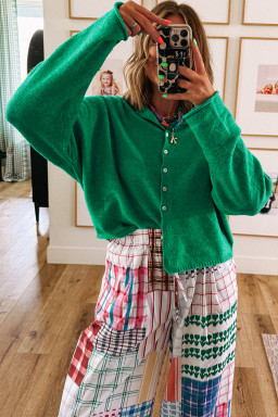 Bright Green Solid Color Button Drop Shoulder Knit Cardigan