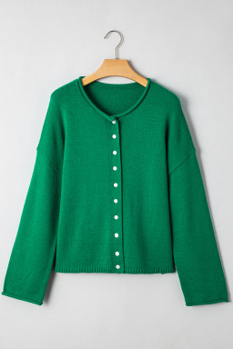Bright Green Solid Color Button Drop Shoulder Knit Cardigan