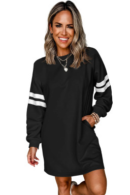 Black Preppy Striped Sleeve Loose Mini Dress