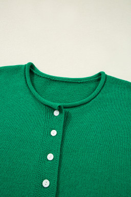 Bright Green Solid Color Button Drop Shoulder Knit Cardigan