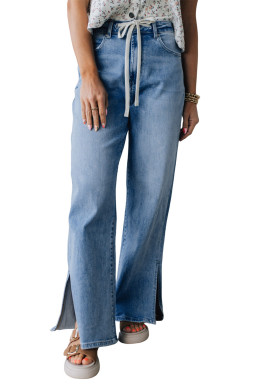 Myosotis Side Slit High Rise Drawstring Casual Jeans