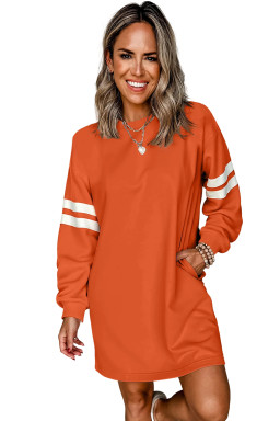 Orange Preppy Striped Sleeve Loose Mini Dress