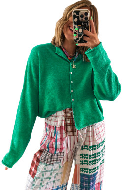 Bright Green Solid Color Button Drop Shoulder Knit Cardigan