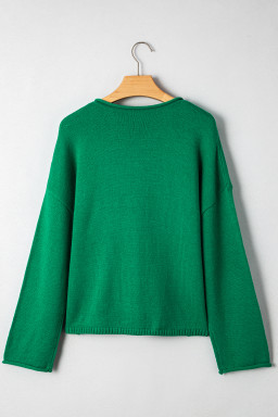Bright Green Solid Color Button Drop Shoulder Knit Cardigan