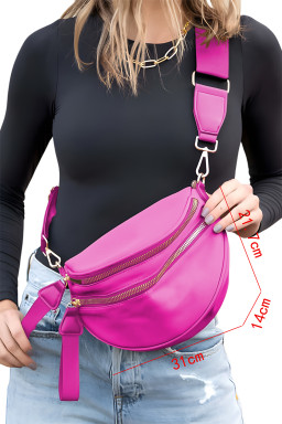 Bright Pink Strap Double Zipper Crossbody Bag