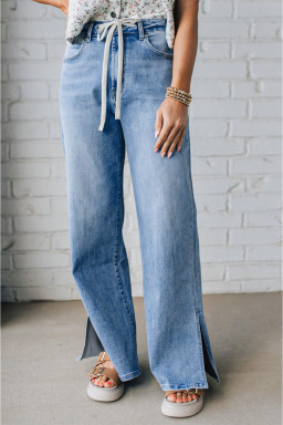 Myosotis Side Slit High Rise Drawstring Casual Jeans