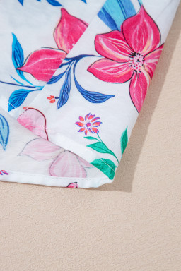 Pink Floral Print Lace Detail Button-up Long Sleeve Shirt