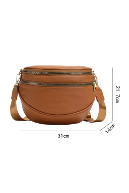 Cinnamon PU Leather Double Zipper Crossbody Bag