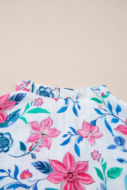 Pink Floral Print Lace Detail Button-up Long Sleeve Shirt