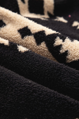 Black Vintage Geometric Half Zip Plush Sweatshirt
