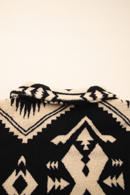 Black Vintage Geometric Half Zip Plush Sweatshirt