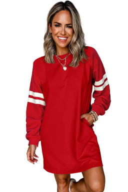 Fiery Red Preppy Striped Sleeve Loose Mini Dress