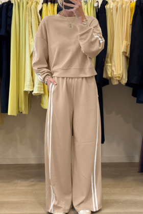 Conjunt de 2 peces de pantalons amples de tirants curts amb detall de ratlles de civada Varsity