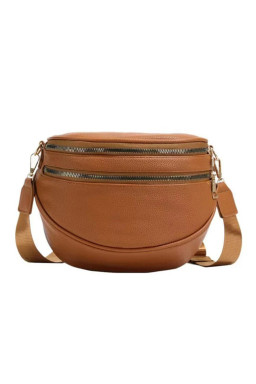 Cinnamon PU Leather Double Zipper Crossbody Bag