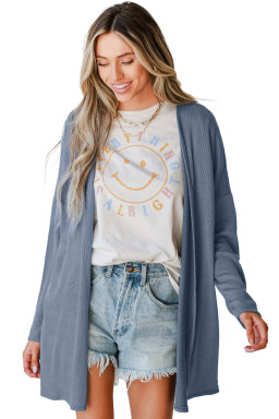 Ashleigh Blue Solid Color Rib Knit Open Front Tunic Cardigan