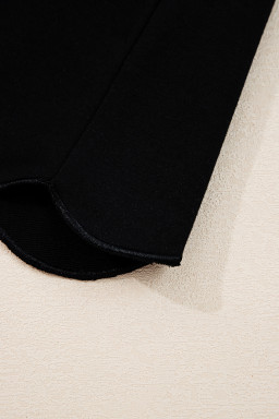 Black Scallop Trim Colorblock Long Sleeve Collared Top